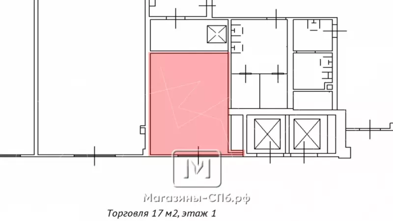 Аренда 17 м2 в ТЦ на 1 этаже под шоурум, офис 99. План объекта