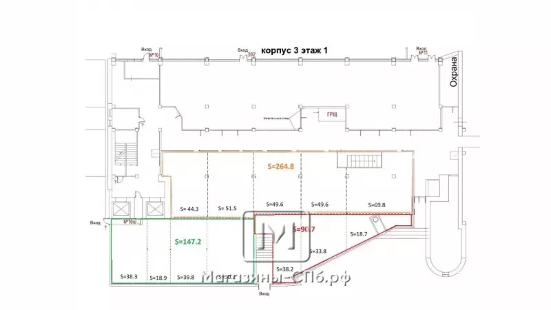 Аренда торгового помещения 264,8 кв.метров, 1 этаж 99. План объекта