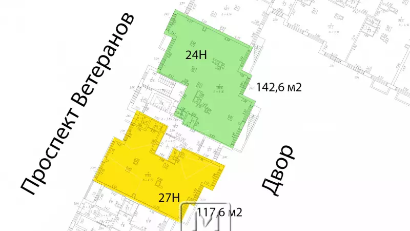 Продажа фасадное 117 м2 1 этаж 99. План объекта