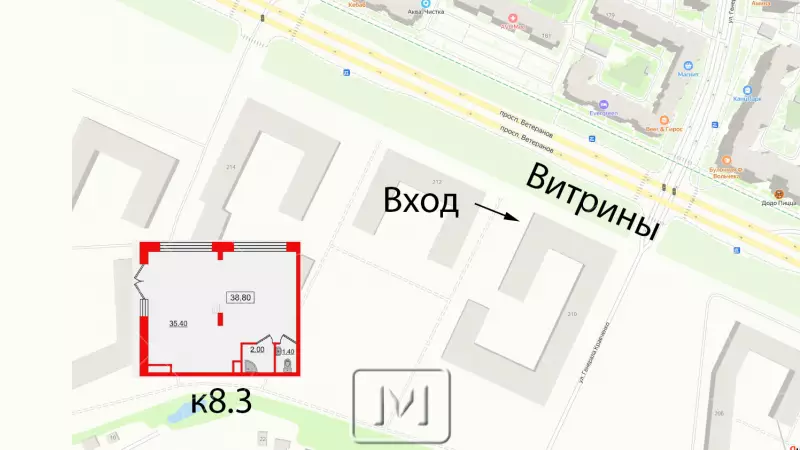 Продажа 38,8 м2, окна на фасад 98. Фото объекта