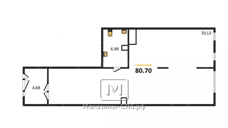 Продажа,торговое 80,7м2, корпус сдан 99. План объекта