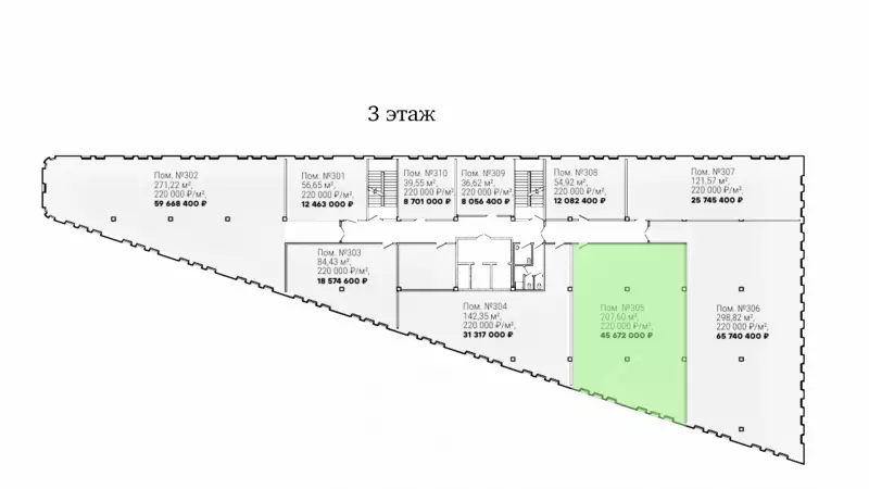 Продажа торгового помещения 205.88 кв.метров, 3 этаж 99. План объекта