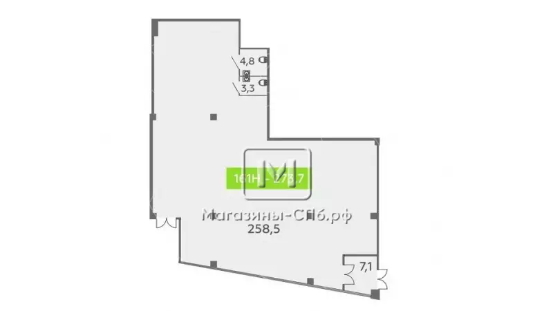 Аренда торгового помещения 273.7 кв.метров, 1 этаж 99. План объекта