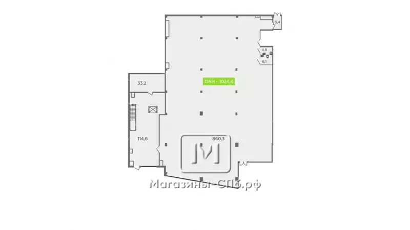 Аренда торгового помещения 1024.4 кв.метров, 1 этаж 99. План объекта