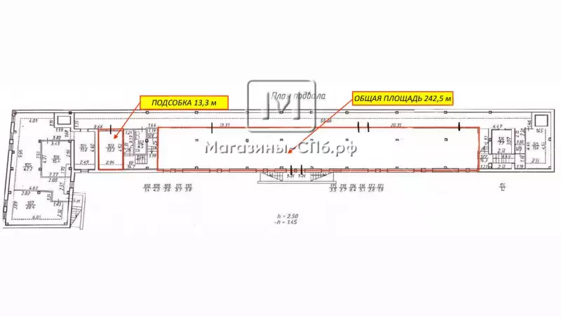 Аренда торгового помещения 242.5 кв.метров, Цоколь 99. План объекта