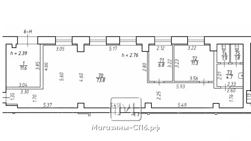 Под офис,выставочный зал, склад 102 м2, 1эт 99. План объекта