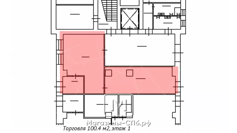 Торговое 100,4 м2,отд.вход с фасада + погрузка 99. План объекта