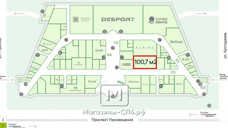 Отдел в новом ТЦ на просвещения 99. План объекта