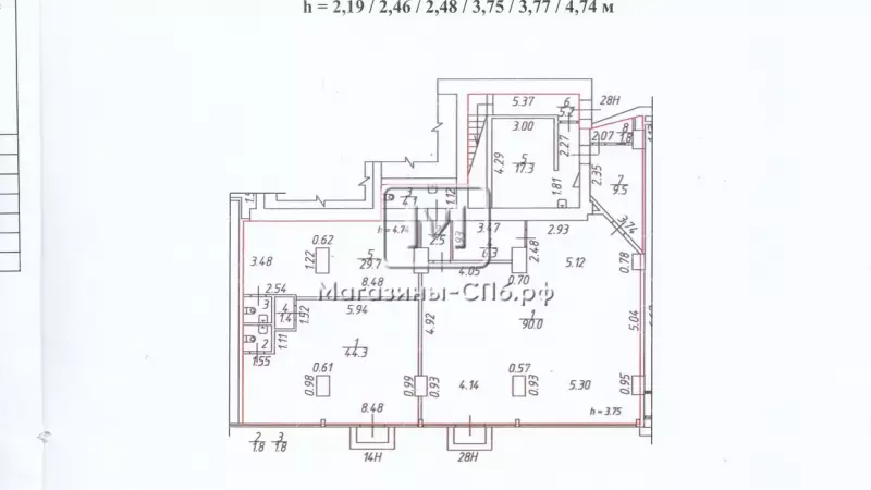 1500 м2 1 этаж фасад на пр. Славы 99. План объекта